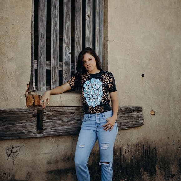 BLEACHED LEOPARD & TURQUOISE CONCHO Graphic Tee - Picture 2 of 4